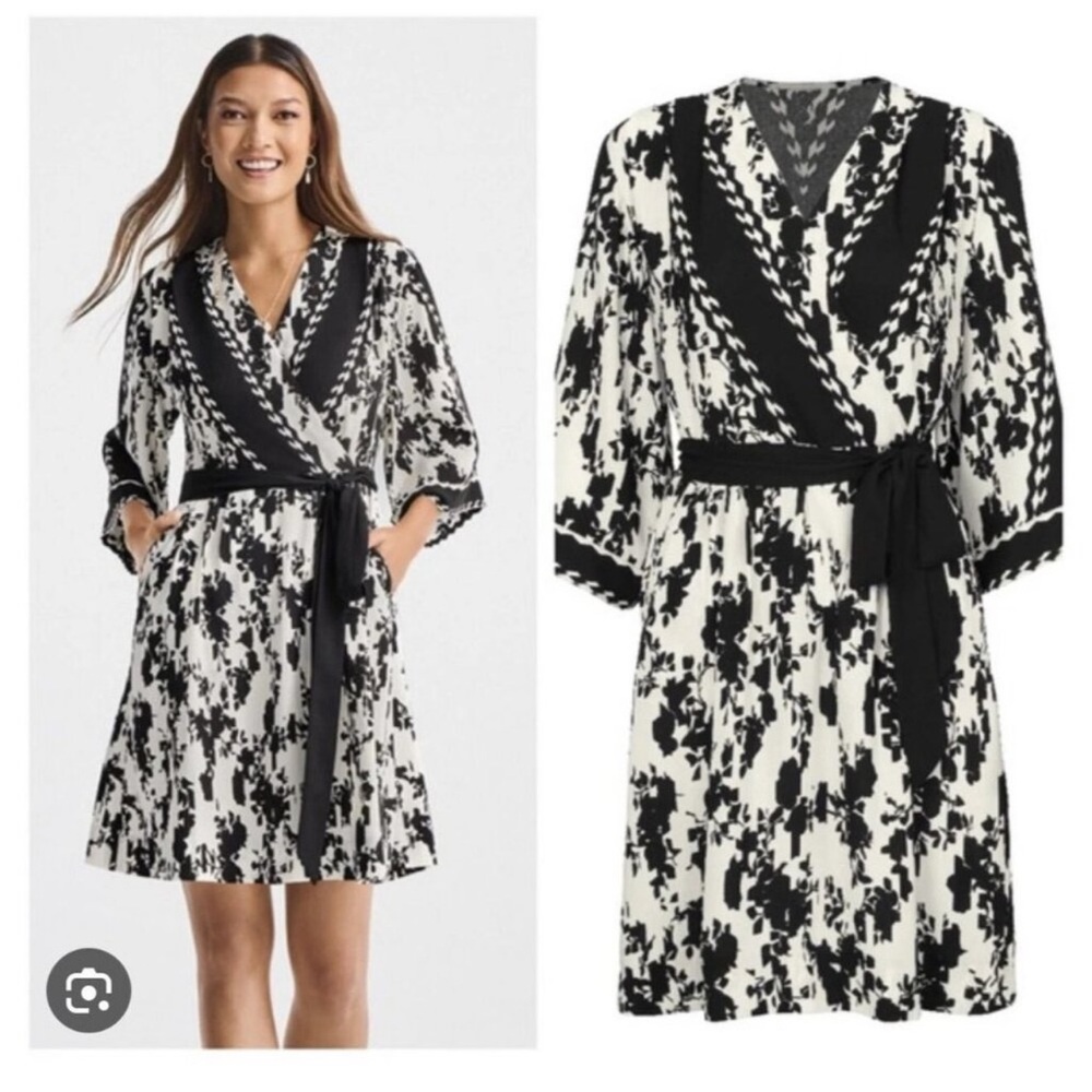 CAbi Black and White Abstract Print Blouse